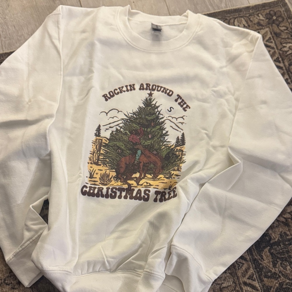 White western print Christmas Crewneck sweater